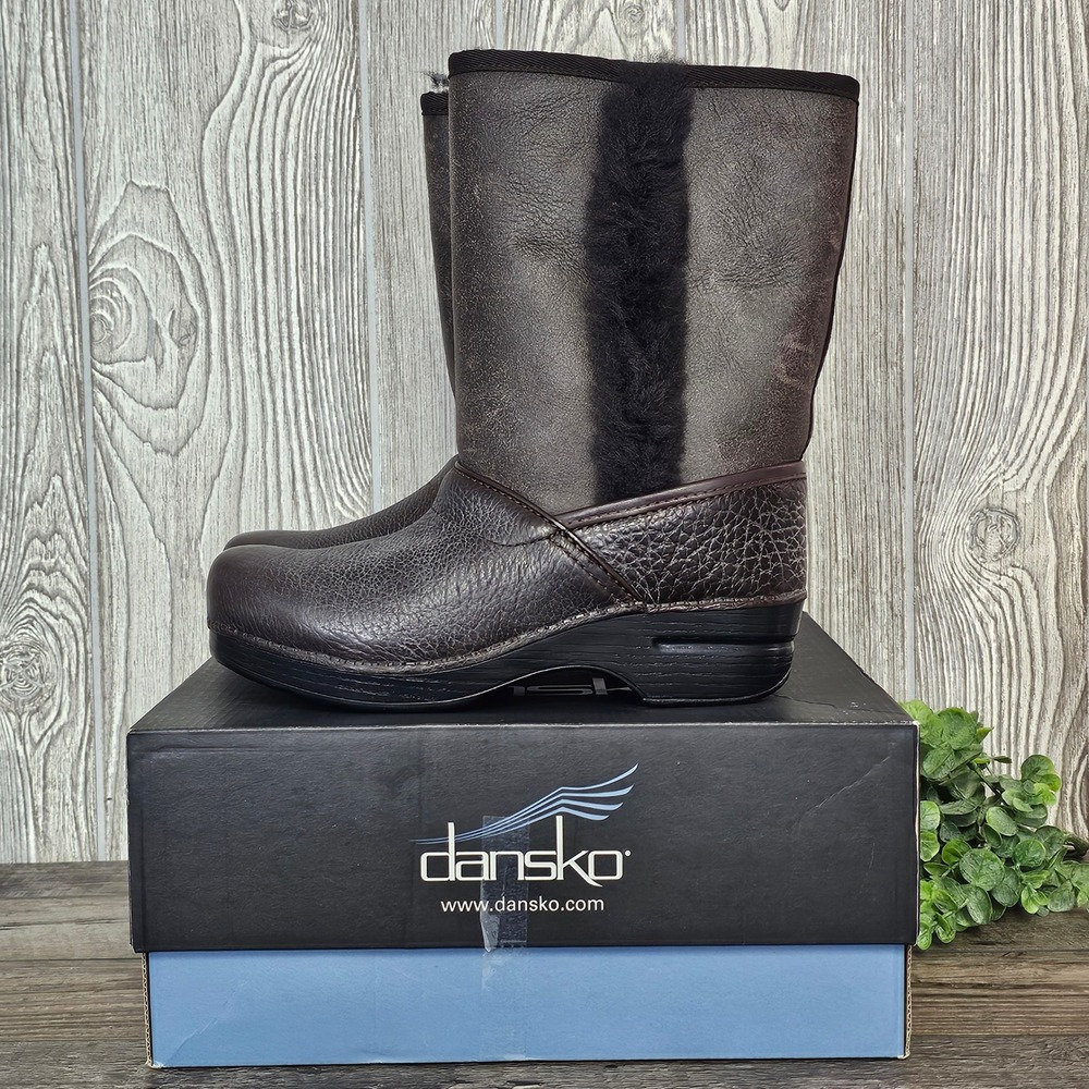 Dansko Finley Pebbled Shearling Winter Boots Chocolate Brown Sz 40 US 9.5-10 NIB